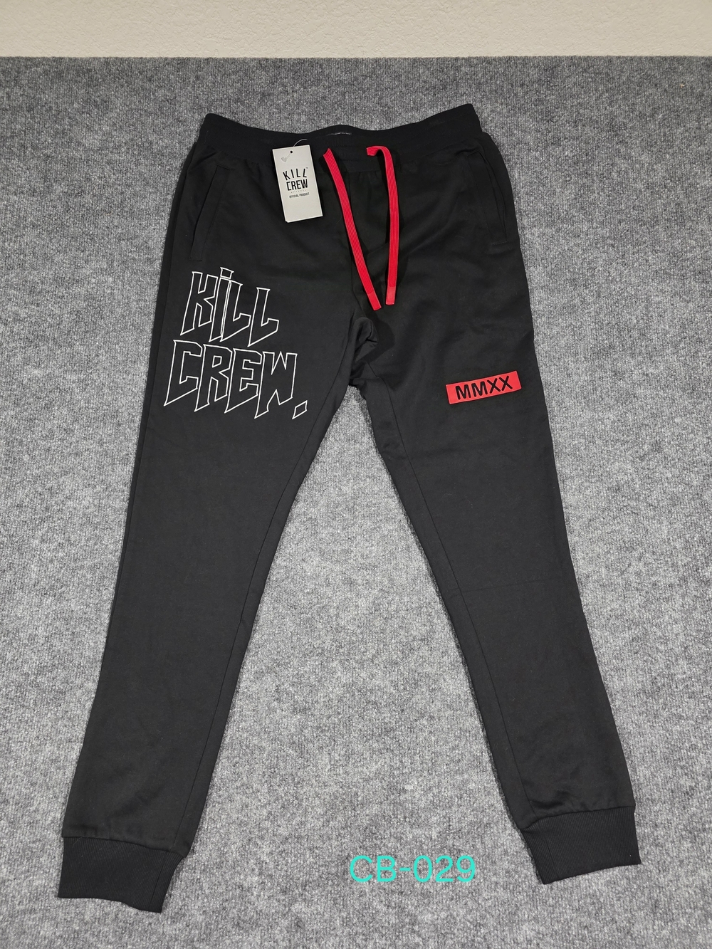KILLERCREW Men's Jogger Sweatpants Black/Red Logo Graphic Drawstring Pockets L